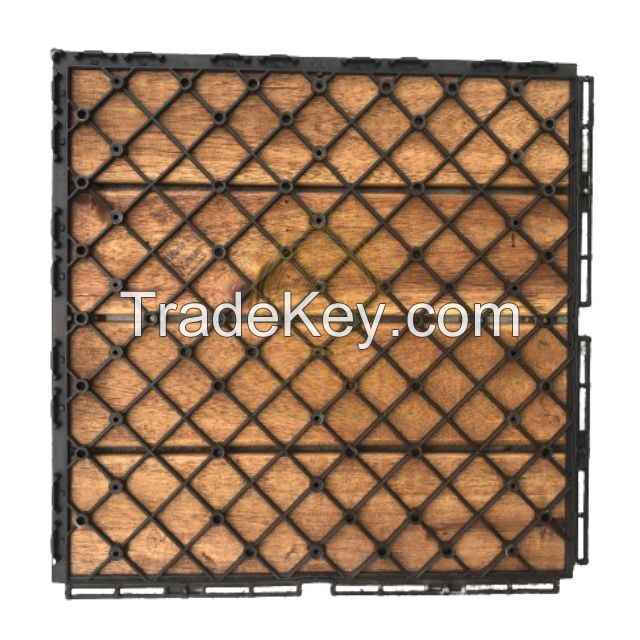 KANHOME T4A1 High Quality Modern Outdoor Flooring Wooden Deck Tiles Durable and Weatherproof 4 Slats Decking Solid Texture