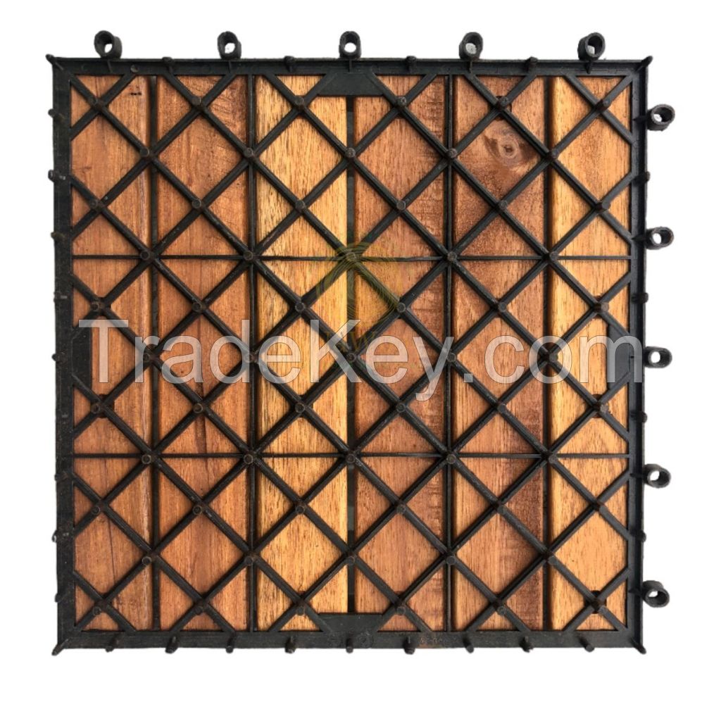 Kanhome T6A2 Wholesale Premium Wood DIY Interlocking Decking Tiles Interlocking For Exterior And Interior Decor Balcony