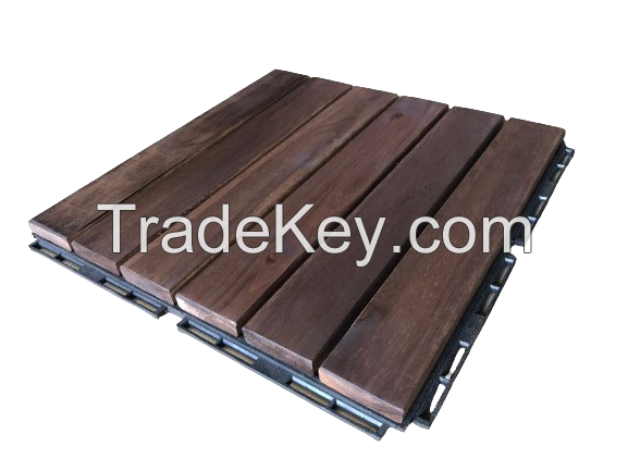 KANHOME Hot Item T6A1 High Quality Modern Outdoor Flooring Wooden Deck Tiles Durable and Weatherproof 4 Slats Decking Solid Texture