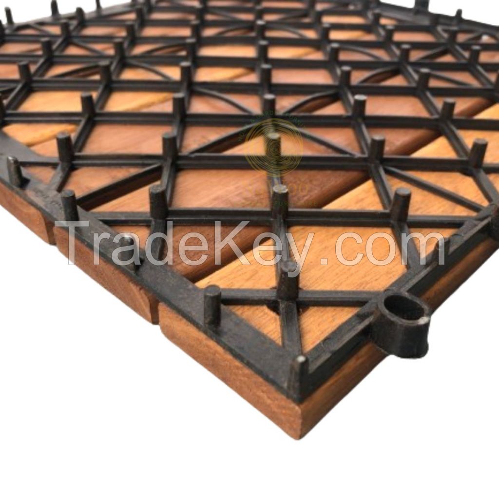 Kanhome T6A2 Wholesale Premium Wood DIY Interlocking Decking Tiles Interlocking For Exterior And Interior Decor Balcony