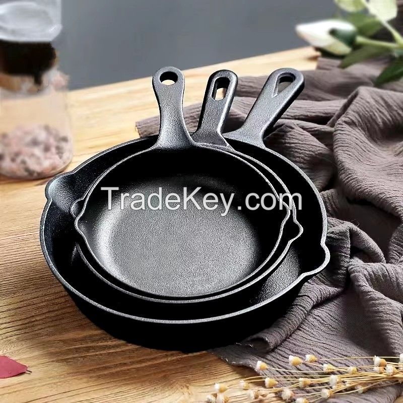 Factory direct sales pre-flavored non-stick Skillet Pan 10/14/16/20/26cm black Mini Round Cast Iron Frying Pan