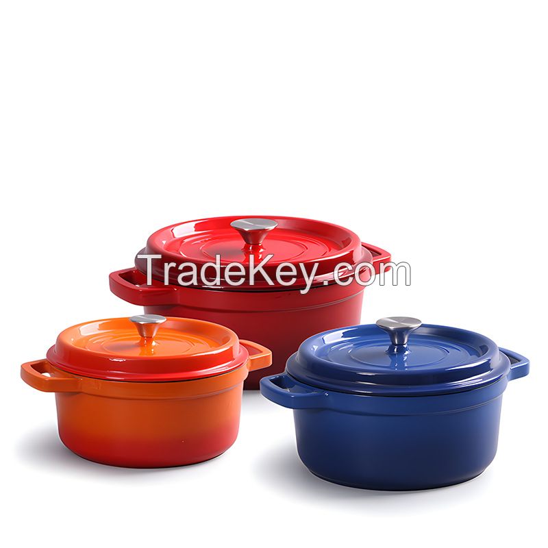 Multifunctional Colorful Cast Iron Pot Casserole Set Cookware 20/22/24/26/28 cm red/blue/orange Enamel Dutch Oven with Lid