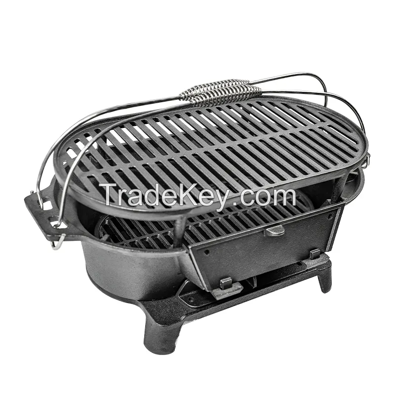 Hibachi Grill - 20 Inch Portable Cast Iron Outdoor Tabletop Grill - Handled Mini Japanese BBQ Charcoal Stove