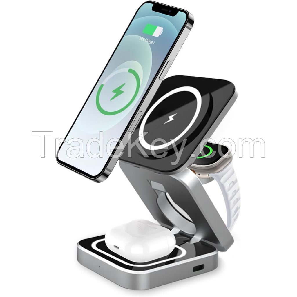 Slim 3 in 1 foldable magnetic wireless charger