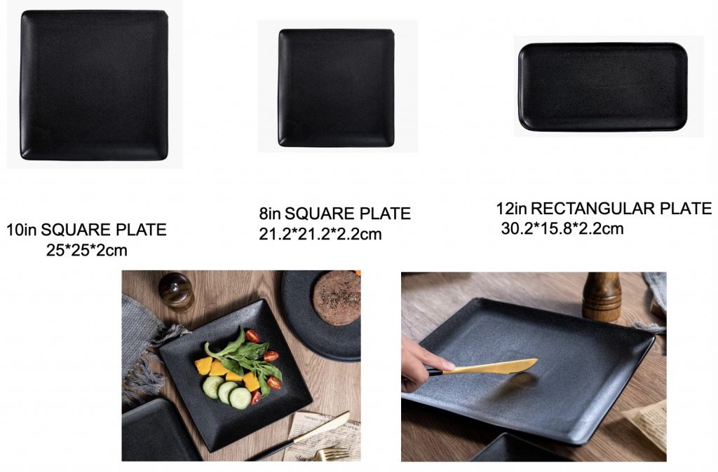 black frosted glazed plate, Ceramic tableware steak plate Light luxury black flat plate Restaurant pasta plate, black glazed plate