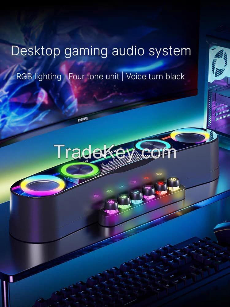 Gaming Desktop Speaker System with RGB Lighting, Quad Core Sound Unit, Type-C Interface, Directional Microphone