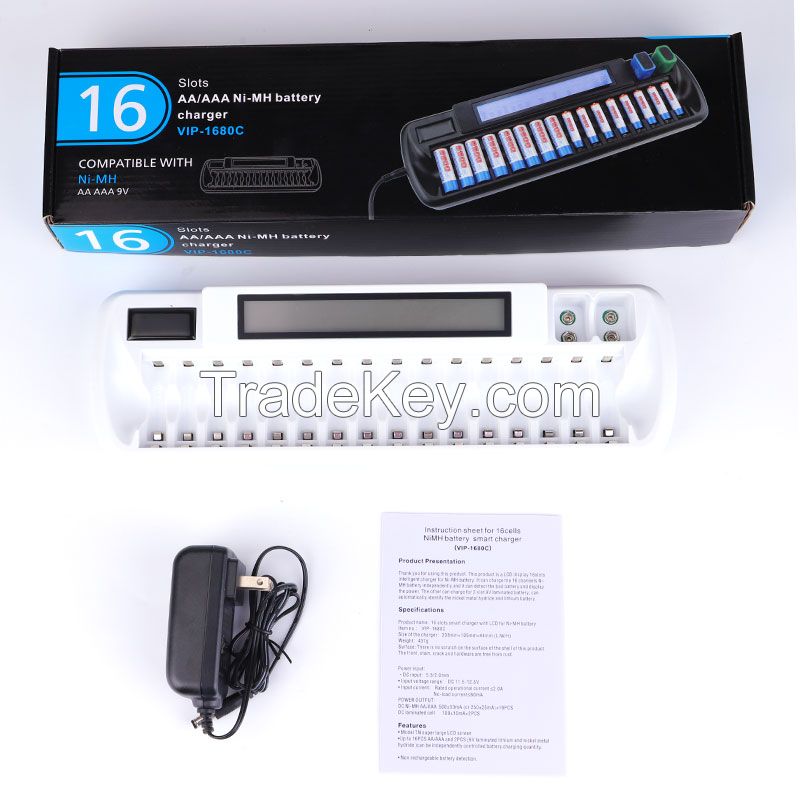 Battery Charger 16 Slots LCD display Intelligent Charger For 1.2V AA AAA NI-MH NI-CD Rechargeable Batteries