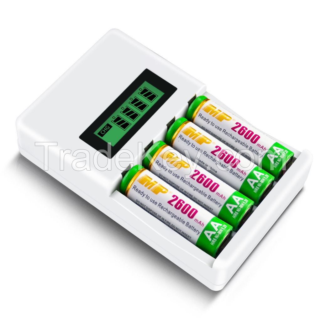 4 Slots LCD Display Smart Battery Charger US/EU Plug Power Adapter For AA/AAA Ni-Cd Ni-Mh Rechargeable Batteries