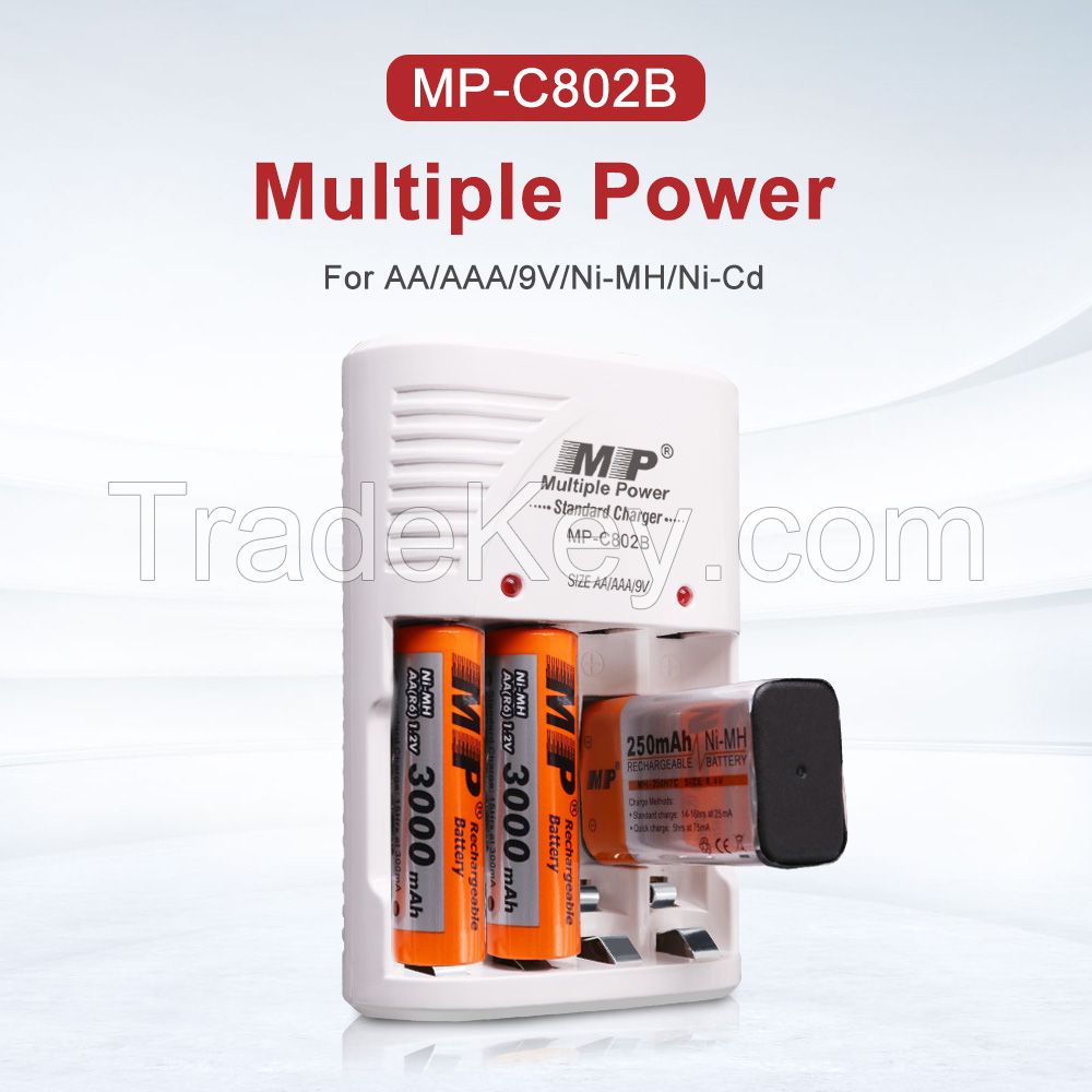 MP 4-Slot Battery Charger for 1.2V AA/AAA 9V Ni-MH/Ni-Cd Rechargeable Batteries EU US UK Wall Charger Quick Charging Durable