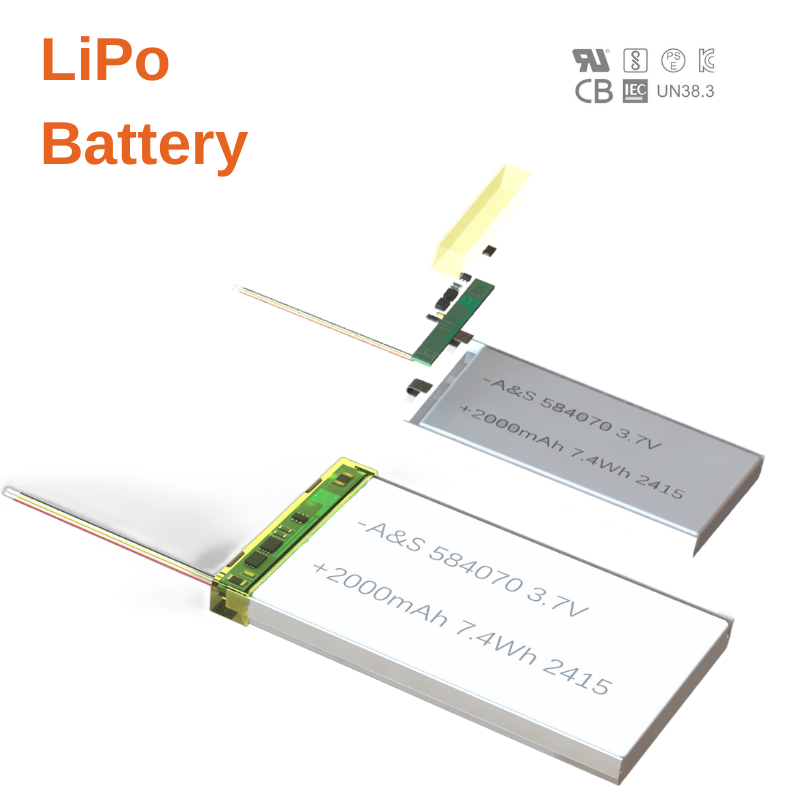 Li-Polymer Rechargeable Battery AS584070 3.7v 2000mAh LiPo Battery