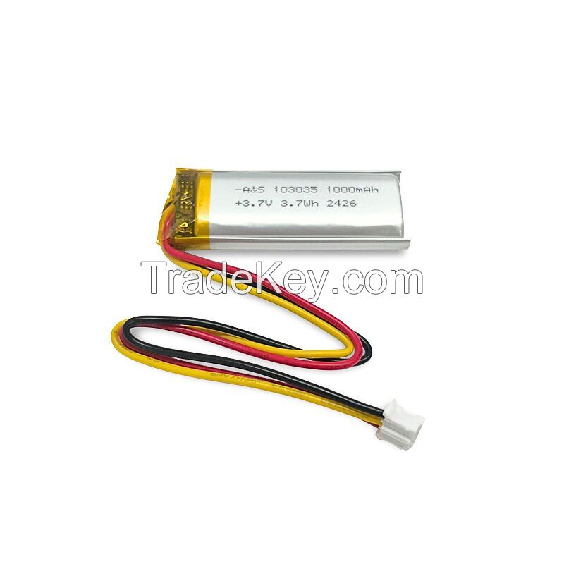 Rechargeable 3.7V 1000mAh Lithium Ion Polymer battery AS103035 with UL/CE Certifications