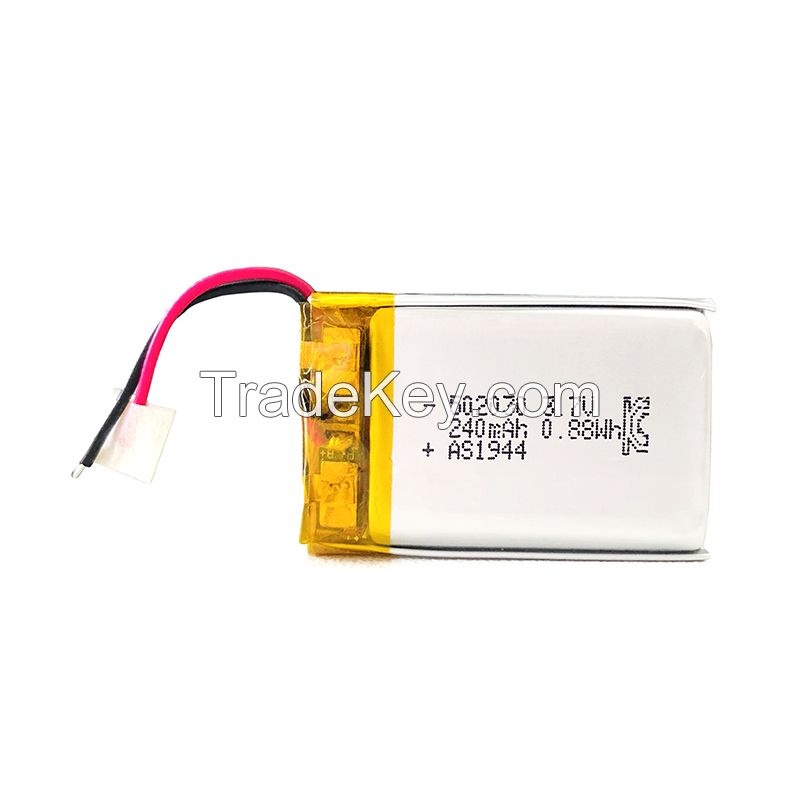 China Factory Supply Lithium ion battery 3.7v 240mAh 502030 Rechargeable Lipo battery with UL/CE/BIS/UN38.3 Certifications