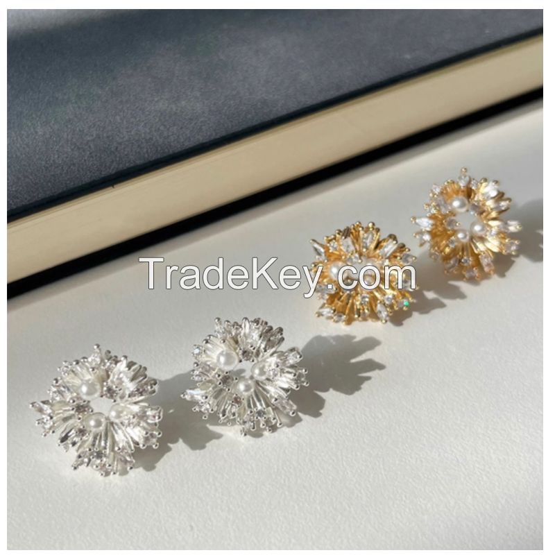 pearl zircon earrings