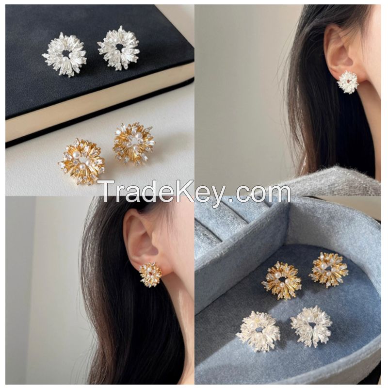 pearl zircon earrings