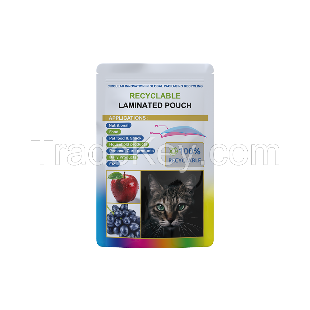 100% recyclable packaging Printing Plastic Bag made from a single type of materials Stand Up Pouch With Zipper For pet foods