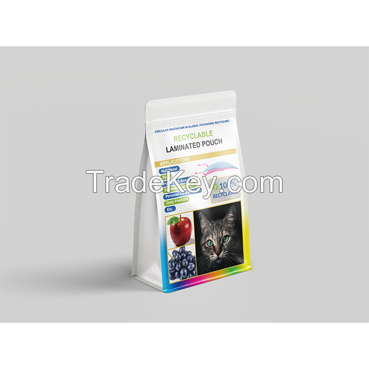 100% recyclable packaging Printing Plastic Bag made from a single type of materials Stand Up Pouch With Zipper For pet foods