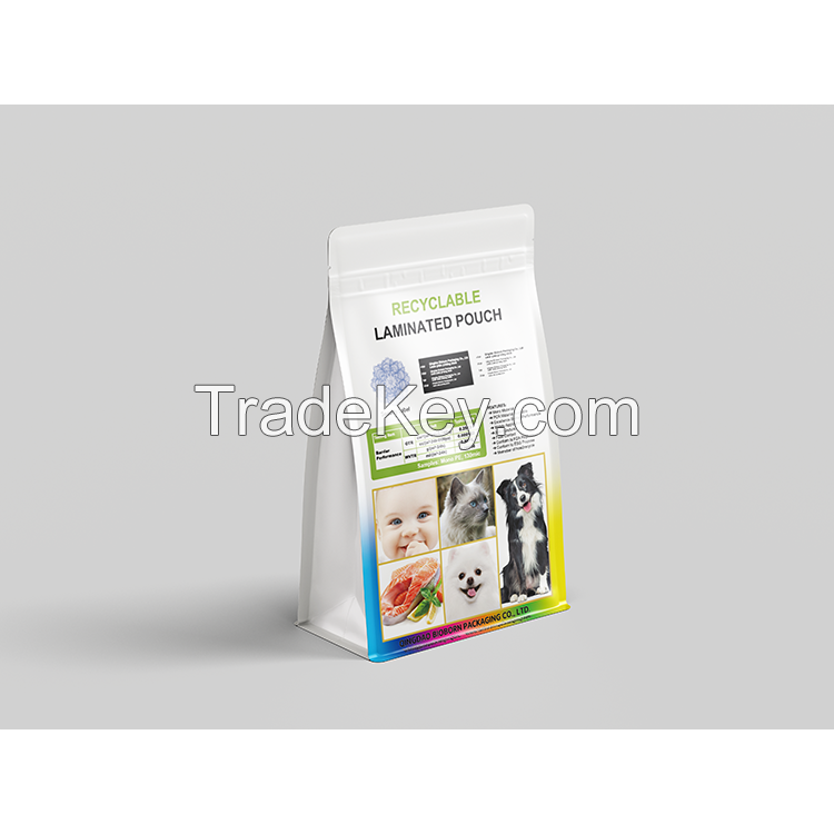 100% recyclable packaging Printing Plastic Bag made from a single type of materials Stand Up Pouch With Zipper For pet foods