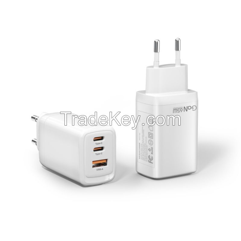 Quality GaN 65W Travel Charger USB C USB A Port PD 65W Fast Charging Small Mobile Phone Wall Charger