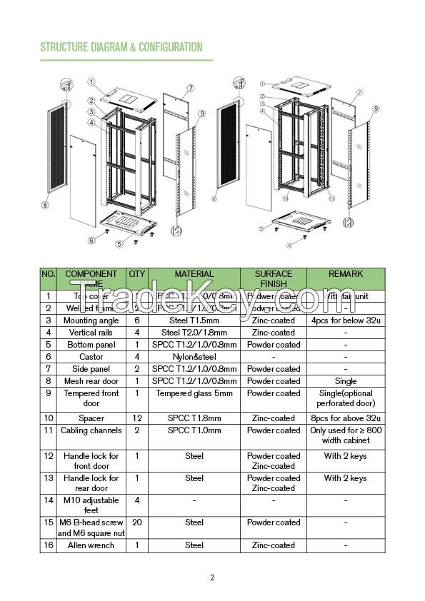 19 Inch Free Standing Network Cabinet Server Racks 42U 800*1000*2000