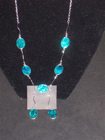 Paua and alloy necklace and earring set