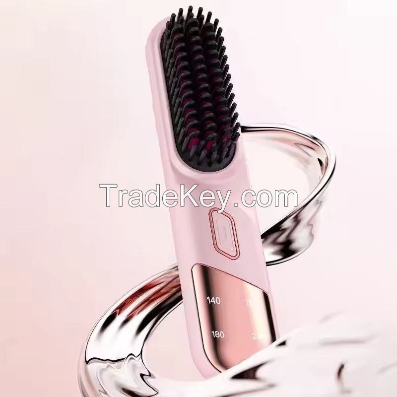 Wireless Hair Straightener Brush Ceramic Heating Fast Heating Compact Portable Styling Tool for Straight and Curly Hair Comb