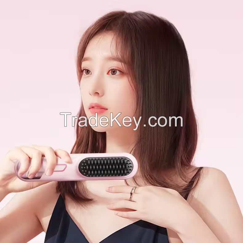 Wireless Hair Straightener Brush Ceramic Heating Fast Heating Compact Portable Styling Tool for Straight and Curly Hair Comb