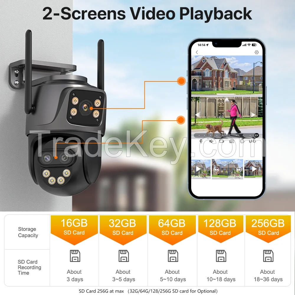IP Camera 6K 9MP HD WiFi Outdoor Camera 8x Zoom Three Lens Dual Screen Home Security PTZ Camera 6MP Video Surveillance 