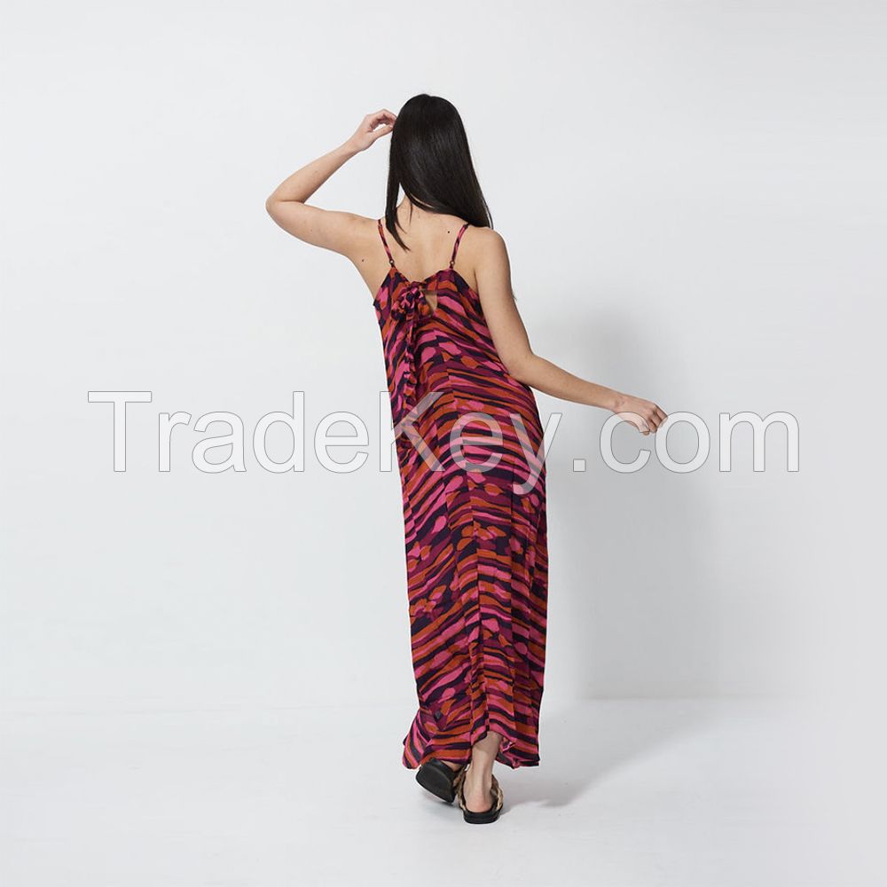 Women's Customised Plus Size Digital Printed Tie-Back Spaghetti Maxi Kaftan Dress