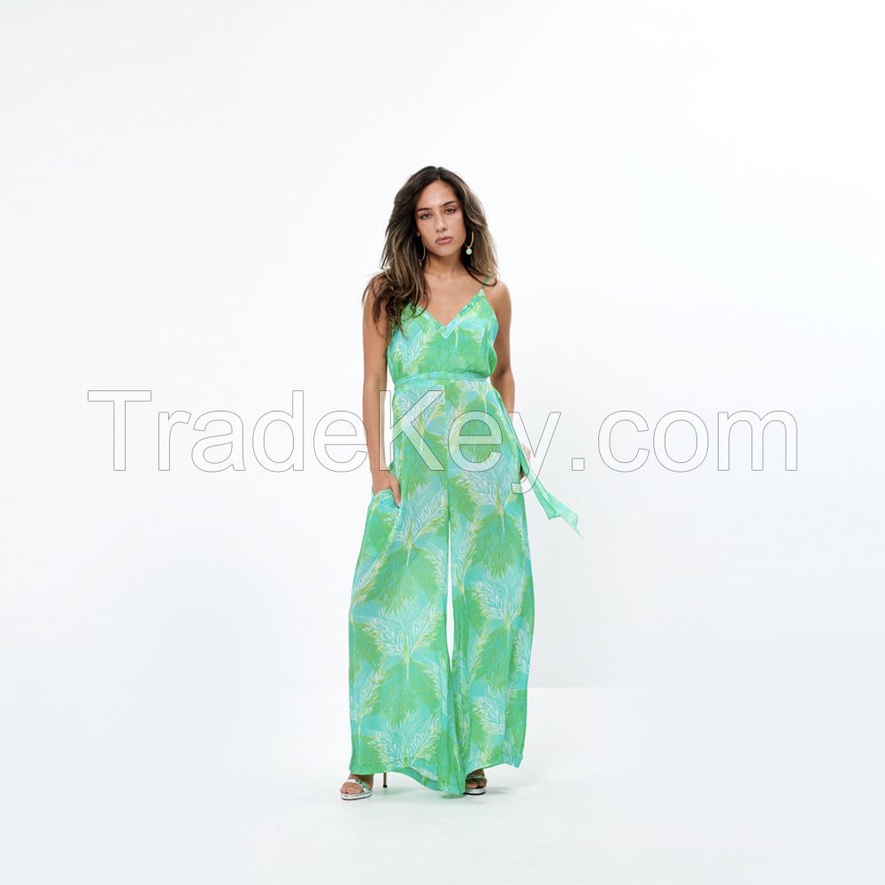 Customised Digital Printed Viscose Spaghetti Maxi Jumpsuit Overall Co-ord set for Women in Plus Size 