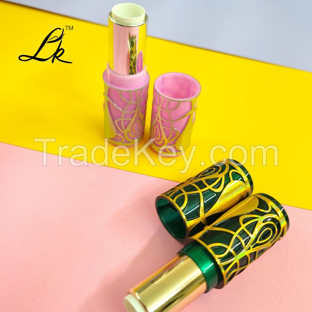 Luxury High Quality Round Pattern Metal Lipstick Lip Balm Container Empty Aluminum with Silk Screen Printing Mascara Cosmetics