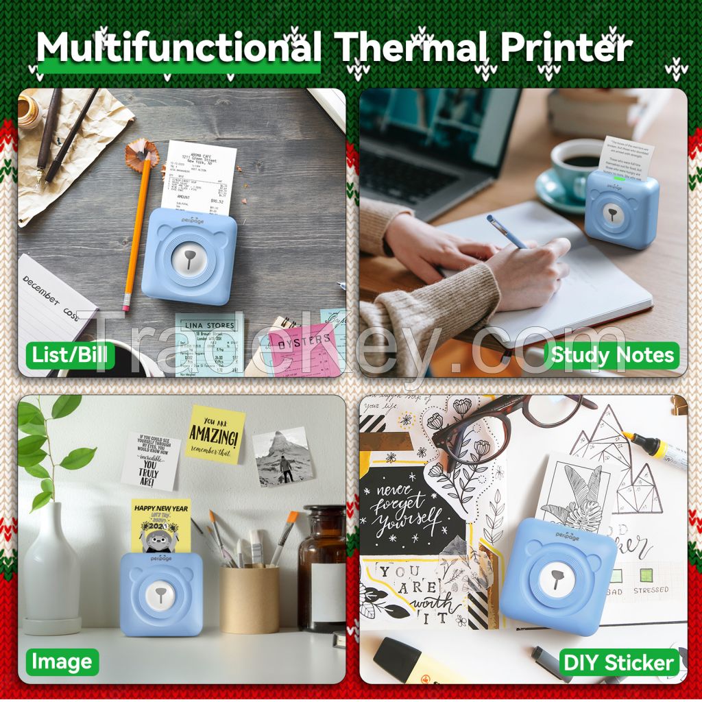 Peripage A6 Mini Printer, Portable Thermal Printer, Mini Sticker Printer, Bluetooth Connected Phone, Compatible with iOS and Android, Printable Labels, Receipts, Notes, Photos (Blue)