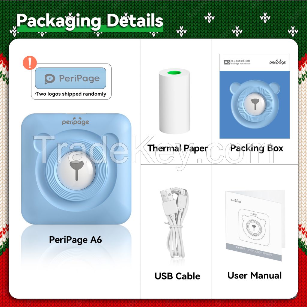Peripage A6 Mini Printer, Portable Thermal Printer, Mini Sticker Printer, Bluetooth Connected Phone, Compatible with iOS and Android, Printable Labels, Receipts, Notes, Photos (Blue)
