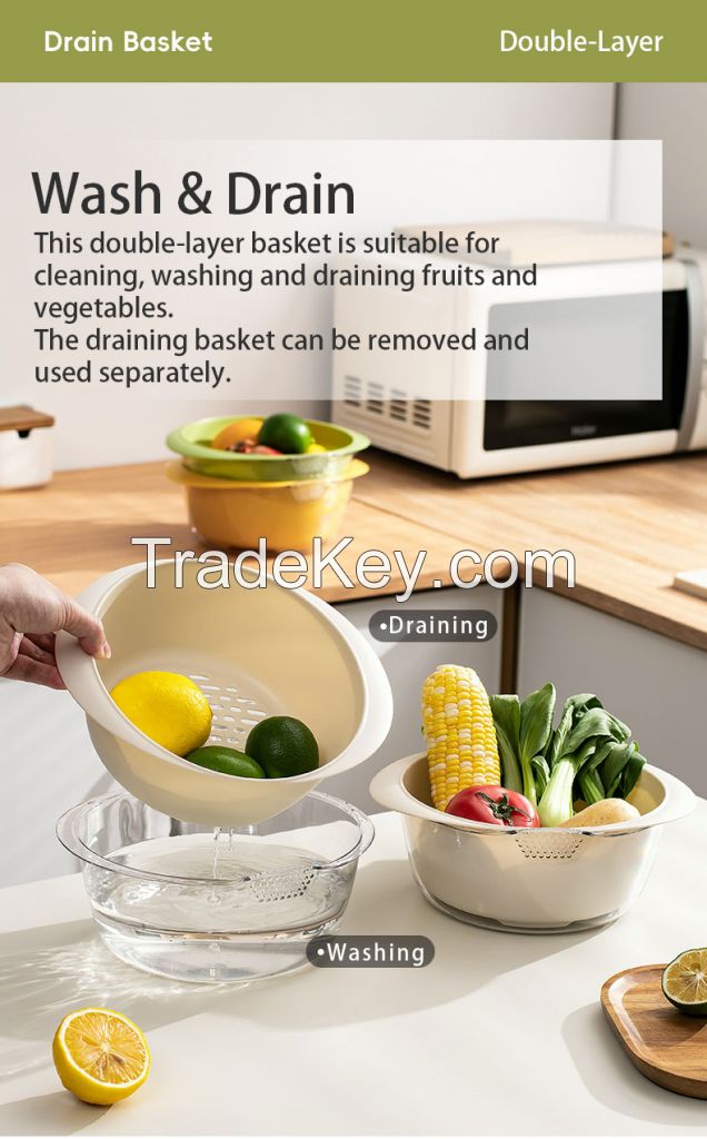 Yuli Double Layer Drain Basket Colander Set