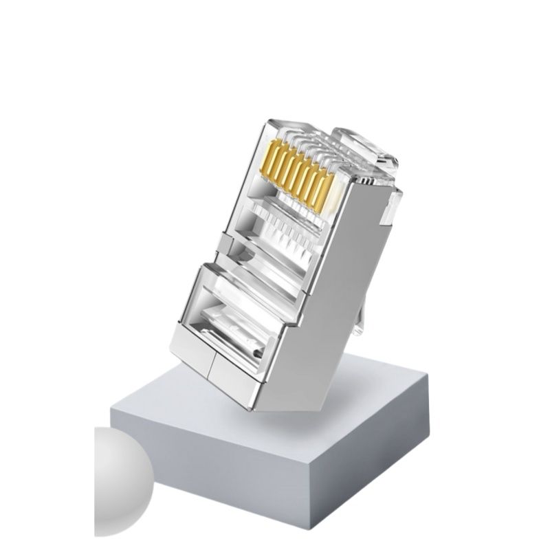 B11041 Cat5e Shielded RJ45 Crystal Head with 8P8C Iron Shell Network Cable Connector, Gold-Plated 100Mbps Crystal Head