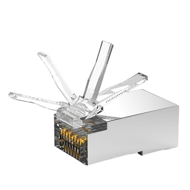 B11041 Cat5e Shielded RJ45 Crystal Head with 8P8C Iron Shell Network Cable Connector, Gold-Plated 100Mbps Crystal Head