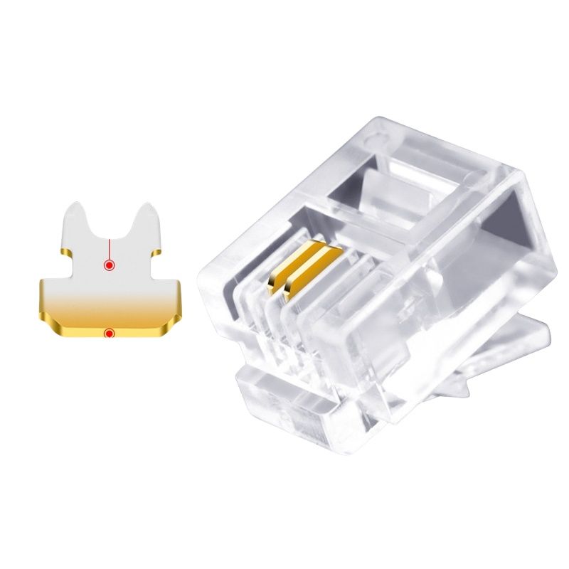 B11044 RJ11 Telephone Crystal Head, 6P2C Gold-Plated Telephone Crystal Head, 2-Core Telephone Line Crystal Head