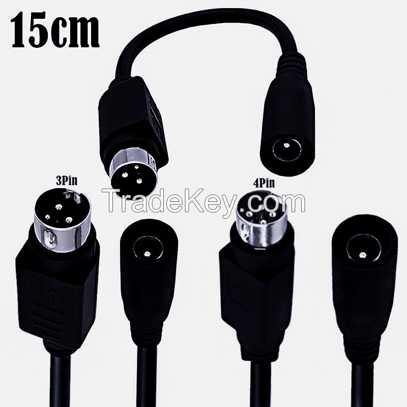 DC5.5X2.1 Female Socket to Round 3-Pin and 4-Pin Circular Port Adapter Cable with 3-Pin and 4-Pin Plugs for Printer Power