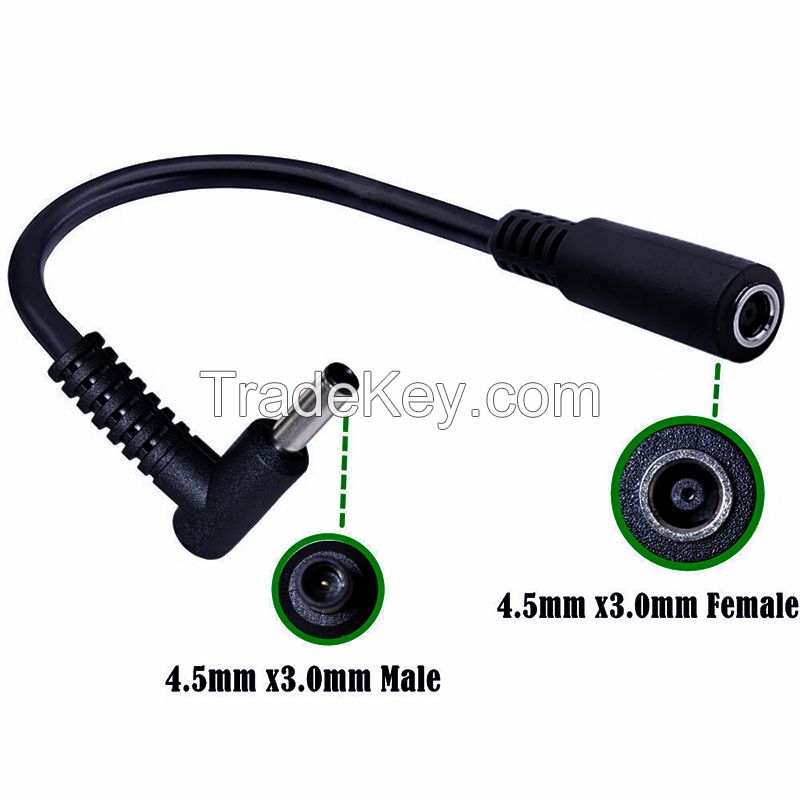 90-degree 4.5*3.0mm Elbow DC Power Extension Cable, Suitable for HP Laptop, 4.5*3.0mm Male-Female Adapter Cable 