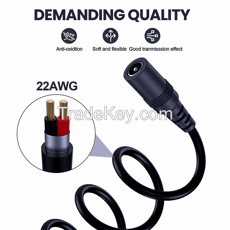 22AWG DC5521 Power Extension Cable, DC5.5x2.1mm Male-Female Power Cable for LED Lights, Security Monitoring Cameras
