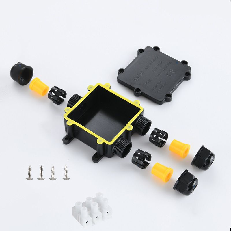 IP68 Plastic Waterproof Junction Box, YB730 Three-way Waterproof Junction Box, Outdoor Junction Box with One Inlet and Two Outlets and Terminal Blocks 