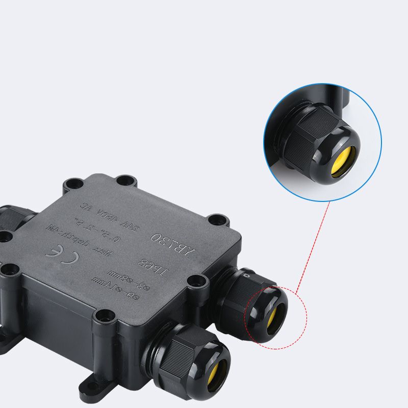 IP68 Plastic Waterproof Junction Box, YB730 Three-way Waterproof Junction Box, Outdoor Junction Box with One Inlet and Two Outlets and Terminal Blocks 