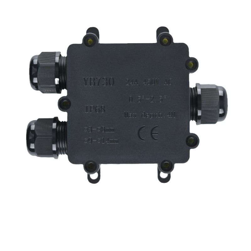 IP68 Plastic Waterproof Junction Box, YB730 Three-way Waterproof Junction Box, Outdoor Junction Box with One Inlet and Two Outlets and Terminal Blocks 