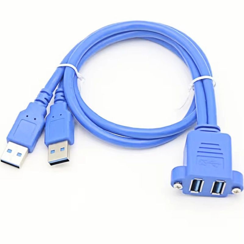 Dual USB 3.0 Screw Lock Dual Port Extension Cable
