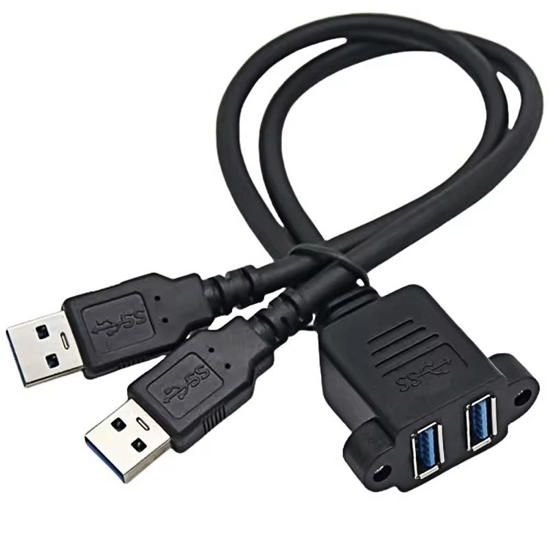 Dual USB 3.0 Screw Lock Dual Port Extension Cable
