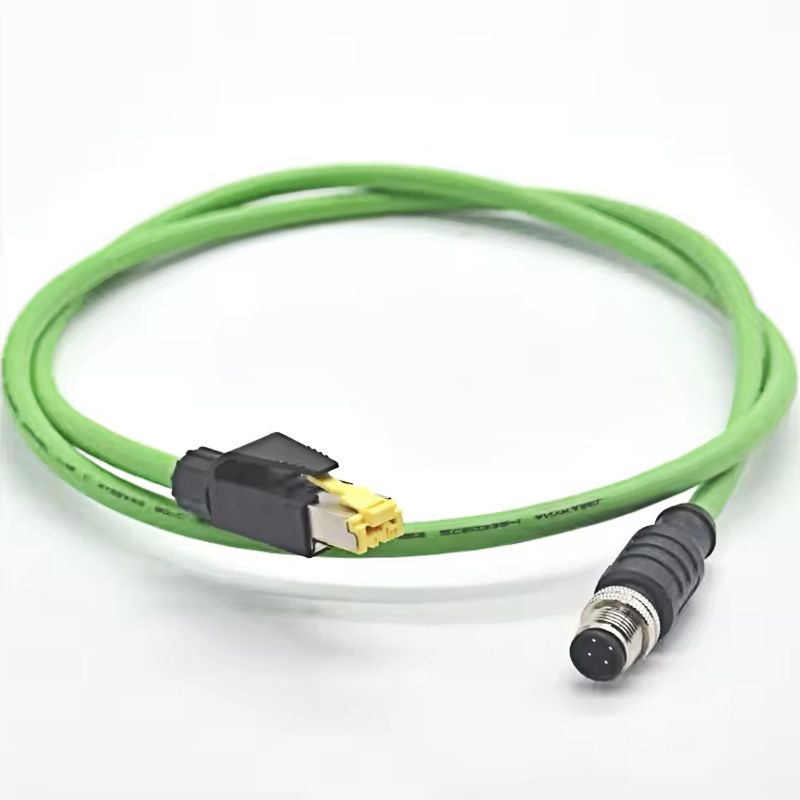 Industrial-grade PROFINET M12 D-code to RJ45 CAT5e Ethernet Cable