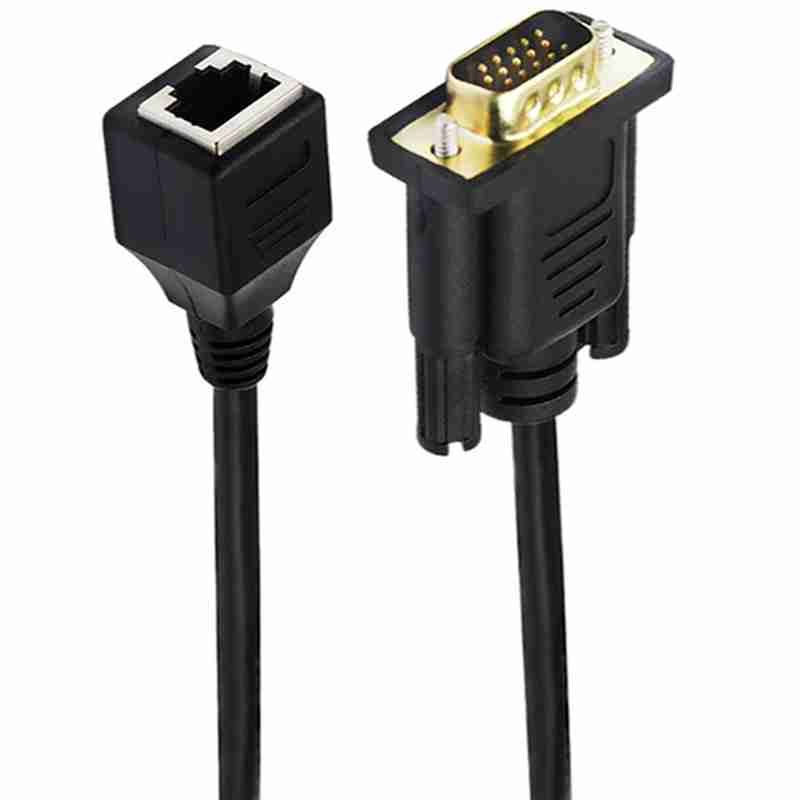 VGA to Network Port Adapter Cable, 0.15-meter VGA to RJ45 Adapter Cable, Transmitting VGA Signals via Ethernet Cable 