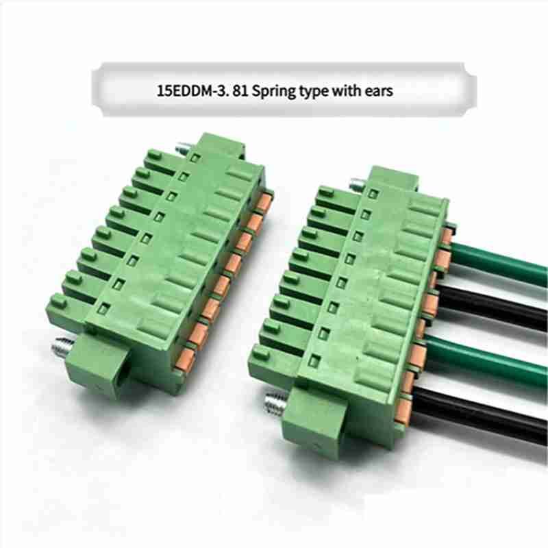 Spring-type Terminal Block, 15EDGKDM-3.81, Plug-and-Socket Type, with Ears, Fixed by Flange Screws, PCB Connector 