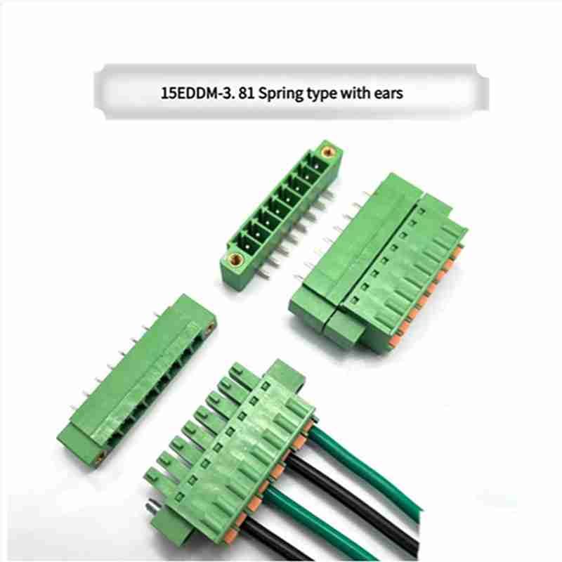 Spring-type Terminal Block, 15EDGKDM-3.81, Plug-and-Socket Type, with Ears, Fixed by Flange Screws, PCB Connector 