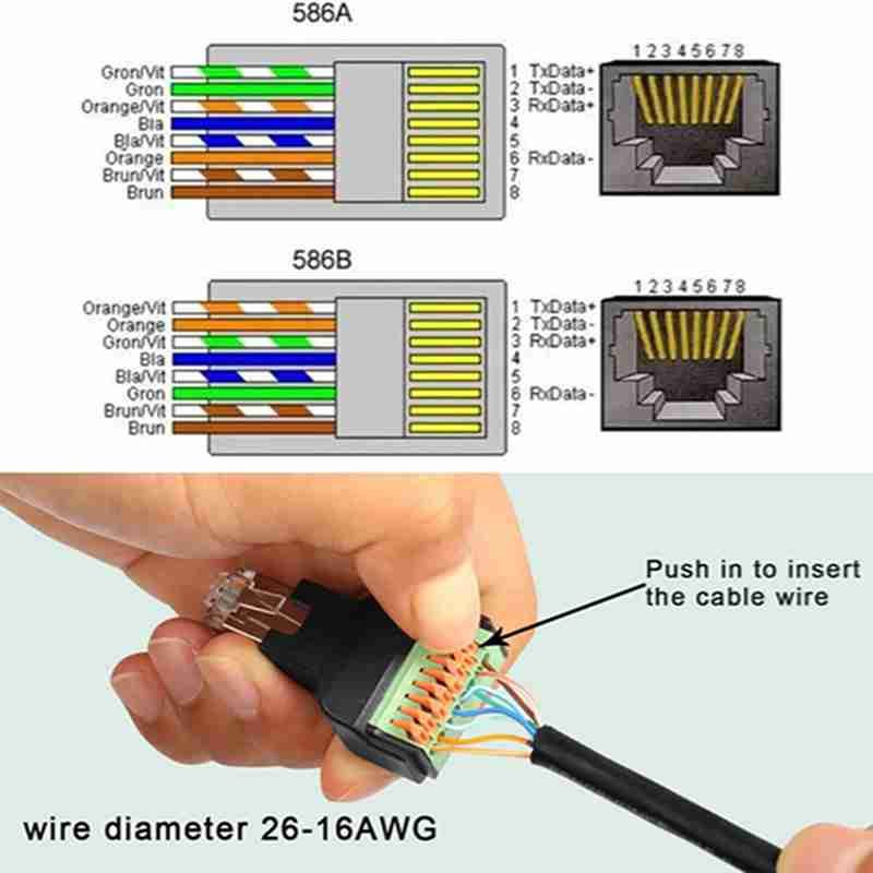 RJ45 Male Quick-Connect Solderless Adapter, RJ45 Male to 8-core Crimp Terminal Network Connector