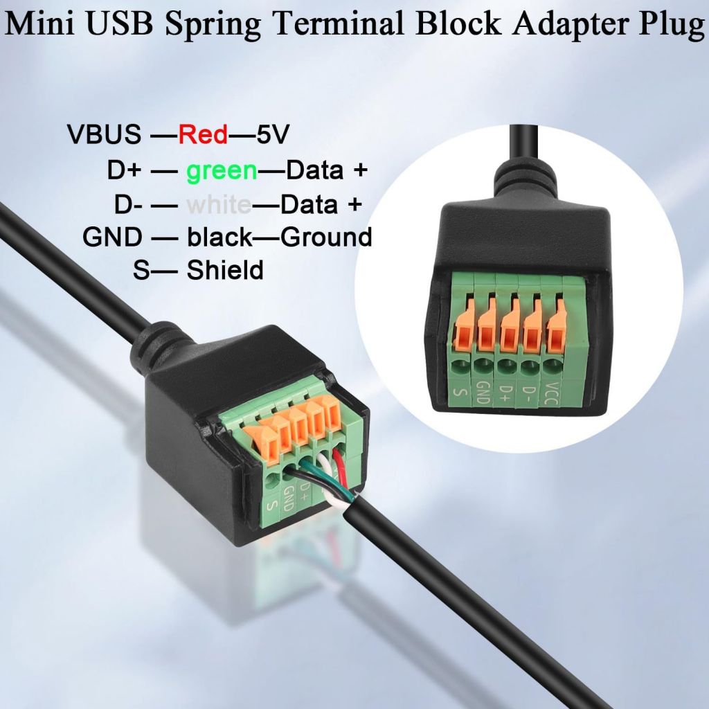 Mini USB Quick-Connect Solderless Connector Short Cable, Mini USB Male to 5 - pin Crimp